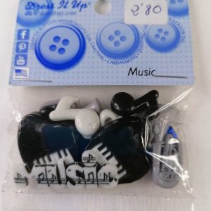 Botones infantiles IDEAS-motivos notas musicales-color blanco-negro