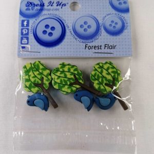 Botones infantiles IDEAS-motivos pájaro en árbol-color azul y verde