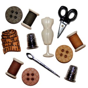 Magomar Patch Botones Decorativos IDEAS – Costura ( dedal,carrete,aguja,tijera,maniquí ) Sewing Room Ref. MPC8027