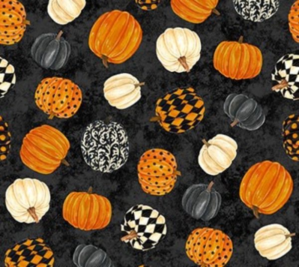 Telas Magomar Patchwork Halloween - colección Black Cat Carpers - motivo calabazas - tonos negro y naranja - Northcott 100% Algodón Ref. MP24117-99