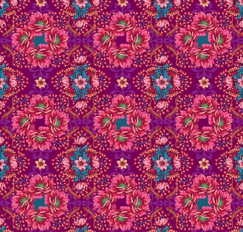 Telas Magomar Patchwork Estampada - colección Magicountry - motivo mini gecko - tono púrpura - Freespiritfabrics 100% Algodón Ref.MP B053