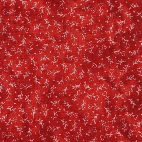 Telas Magomar Patchwork Estampado - colección Summertime - motivo pequeños corazones en fondo rojo marmoleado - MayWood 100% Algodón - Ref.MP10159-ER