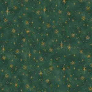 Telas Magomar Patchwork Navidad - colección Star Sprinkle Metalica - estrellas de navidad doradas en fondo verde - Stoffabrics 100% Algodón - Ref.MP4599-801