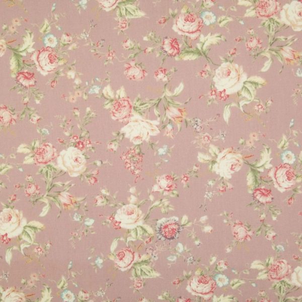 Telas Magomar Patchwork Estampada - colección rosas vintage - rosas en fondo rosa empolvado - Rose & Hubble Fabrics 100% Algodón Ref.MPCP0321