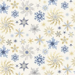 Telas Magomar Patchwork Panel Navidad - colección Americano Christmas Shimmer - Copos de Nieve en fondo crema - P&B Textil 100% Algodón Ref.MP5073E