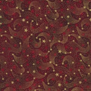 Telas Magomar Patchwork Navidad - colección Twinkle ( Estrella fugaz )- motivo copos de nieve, estrellas metálicas y doradas en fondo rojo - Stoffabrics 100% Algodón Ref.MP 4590-005