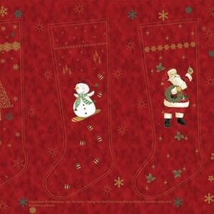 Telas Magomar Patchwork Panel Navidad - colección Christmas is near - motivo calcetín navideño ( Papá Noel, muñeco de nieve, etc..) en fondo rojo tostado - Stoffabrics 100% Algodón Medida_ 60x110cm Ref.MP 4595-48