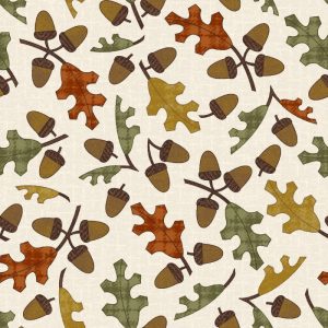 Telas Magomar Patch Franela - colección Autumn Harvest Flannel - hojas y bellotas en fondo tono beig - Maywood Ref.9954-E