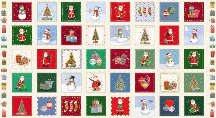 Magomar Patch Patchwork Panel Navidad - 40 etiquetas ( 10X10cm ) de Navidad 100% Algodón Makower Medidas_ 63X110cm Ref.MP127