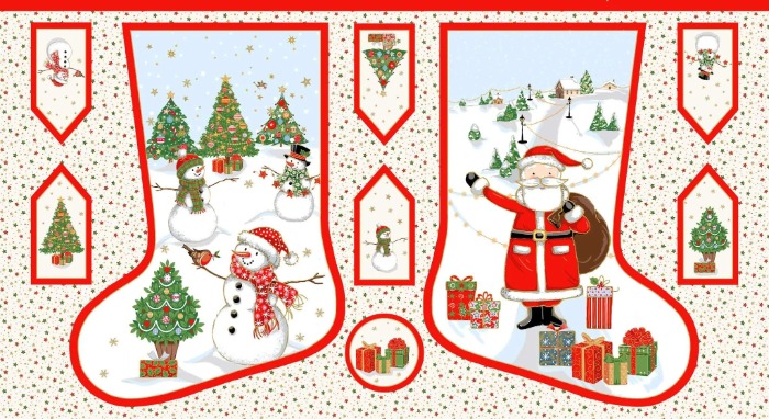 Magomar Patch Patchwork Panel Navidad - botas de navidad de San Nicolas y etiquetas 100% Algodón Makower Medidas_ 62X110cm Ref.MP129