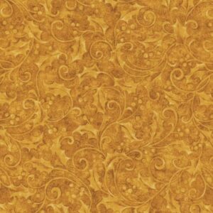 Magomar Patch Patchwork colección Star of Wonder . Star of Light de Nancy Halvorsen - motivo bayas invernales en espiral en fondo dorado Benartex 100% Algodón Ref.MP17062-30