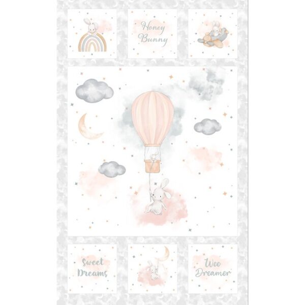 Tela Magomar Patch Patchwork Panel - colección Honey Bunny conejo en globo infantil tonos pastel - Maywood Studio 100% Algodón Ref.MP10910 WK