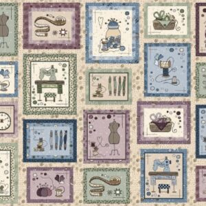 Magomar Patch Patchwork Panel costura colección Bobbins & Blooms by Linette Jakobsen Stoffabrics 100% Algodón Ref.MP4505-104 Medida_ 58X110cm ( 28 cuadros )