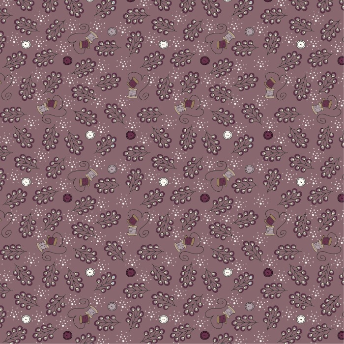 Magomar Patch Patchwork Tela colección Bobbins & Blooms by Linette Jakobsen motivo de costura y ramilletes de flores en fondo lila Stoffabrics 100% Algodón Ref.MP4504-075