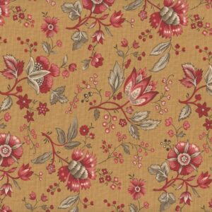 Magomar patch Patchwork Tela colección Joie de Vivre by French General motivo flores rojas jacobeas con enredaderas en fondo marrón arena ModaFabrics 100% Algodón Ref.MP13982-14