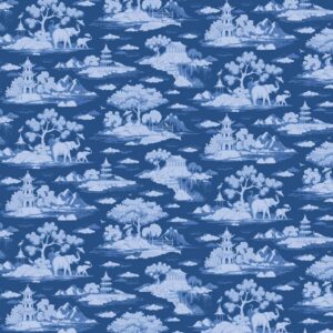 Magomar Patch  Patchwork Tela TILDA colección Something Blue motivo inspiración en china, elefantes, pavos reales, pagodas en fondo azul 100% Algodón Ref.MP100680