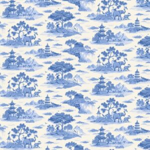 Magomar Patch  Patchwork Tela TILDA colección Something Blue motivo inspiración en china, elefantes, pavos reales, pagodas. 100% Algodón Ref.MP100670