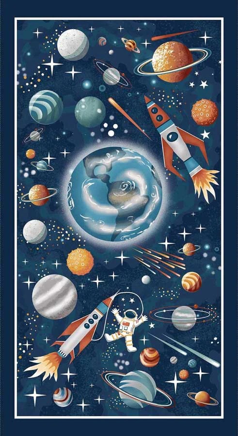 Magomar Patch Patchwork Panel Vía Lactea - colección Milky Way - planetas, astronauta, nave, etc.. Henry Glass 100% Algodón Ref.MP2122PG Medidas: 62X110cm