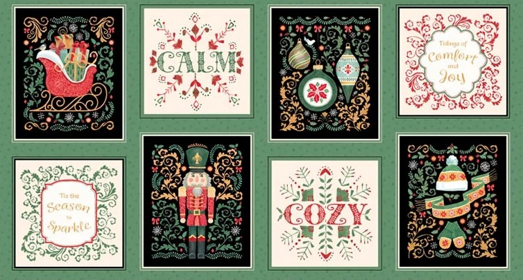 Magomar Patch Patchwork Panel Navidad colección Tis The Season motivo 8 cuadrados con motivos navideños 100% Algodón PBTEX Ref.MP6171 Medidas 62x110cm - 4 ( 29x24 ) 4 ( 23x23 )
