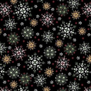 Magomar Patch Patchwork Panel Navidad colección Tis The Season motivo copos de nieve en fondo negro 100% Algodón PBTEX Ref.MP6173K