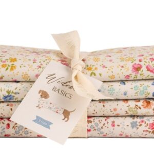 Magomar Patch  Patchwork Tela Básica Trasera TILDA 4 ( 48X132cm ) Colección Wideback - flores, racimos de flores, enredaderas y hojas en fondo crema 100% Algodón