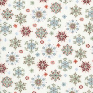 Magomar Patch Patchwork Tela Navidad colección Nordic Holiday Village motivo copos de nieve estilizados compuestos por hojas con motivos navideños 100% Algodón HenryGlasFabrics Ref.MP3605-11