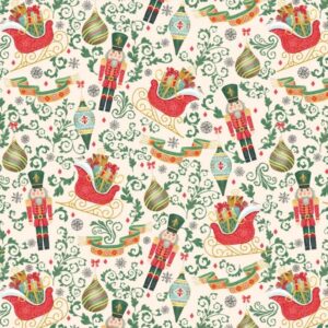 Magomar Patch Patchwork Tela Navidad colección Tis The Season motivo soldadito de plomo y regalos de navidad en fondo beige 100% Algodón PBTEX Ref.MP6172E