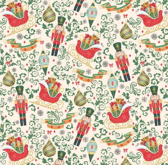 Magomar Patch Patchwork Tela Navidad colección Tis The Season motivo soldadito de plomo y regalos de navidad en fondo beige 100% Algodón PBTEX Ref.MP6172E