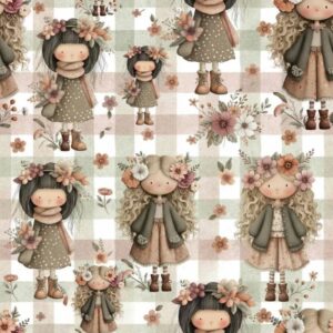 Tela Magomar Patch Patchwork colección Cookie Girls muñecas y flores en tonos otoñales 100% Algodón Fabricart