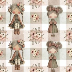 Tela Magomar Patch Patchwork colección Cookie Girls muñecas y racimos de flores en tonos pasteles 100% Algodón Fabricart